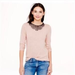 J.Crew Starburst Embellished Wool Sweater XS Pink Preppy Career Glam Statement